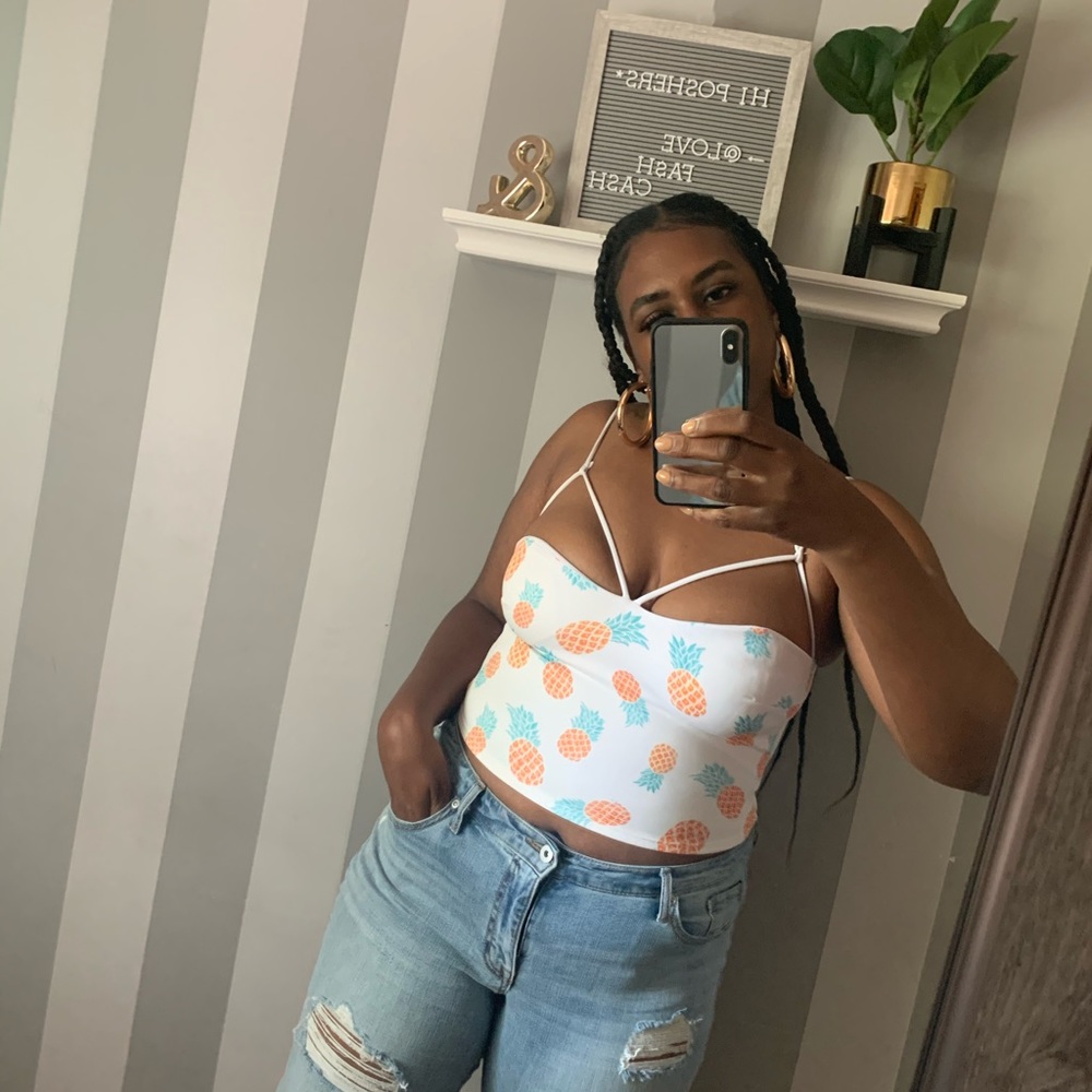 Pineapple Print Crop Top Blouse; NO TAG; FITS MEDIUM